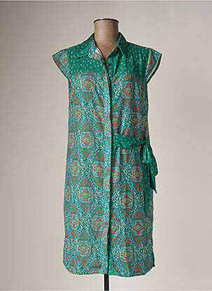 Robe mi-longue coupe fluide manches courtes vert CHATTAWAK femme