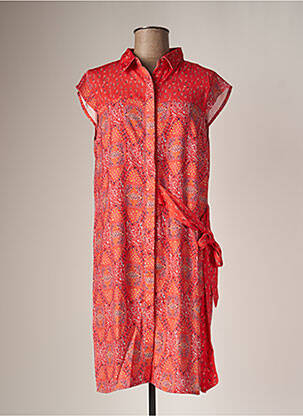 Robe mi-longue imprimé fantaisie manches courtes orange CHATTAWAK femme