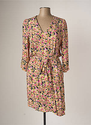 Robe mi-longue imprimé fantaisie manches longues rose EMA BLUE'S femme