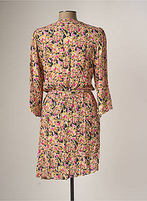 Robe mi-longue imprimé fantaisie manches longues rose EMA BLUE'S femme