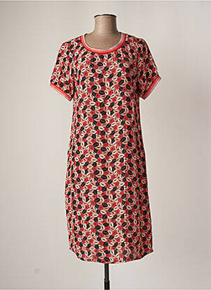 Robe mi-longue imprimé fantaisie manches courtes rose GEISHA femme