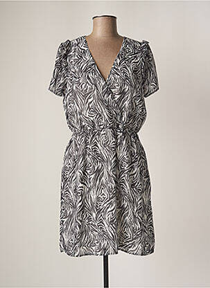 Robe mi-longue imprimé fantaisie manches courtes noir DEELUXE femme