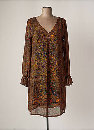 Robe mi-longue imprimé fantaisie manches longues marron LOLA ESPELETA femme