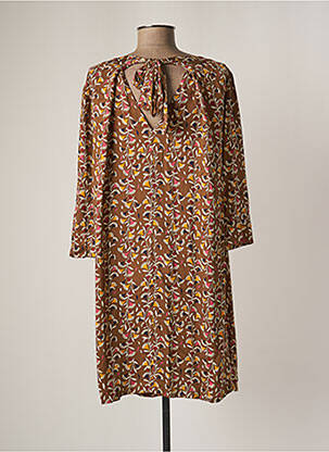 Robe mi-longue imprimé fantaisie manches longues marron LOLA ESPELETA femme