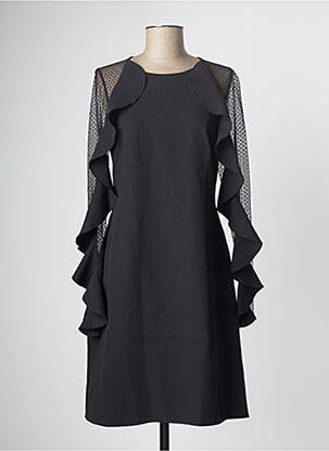 Robe mi-longue tissage crêpe manches longues noir PAUL BRIAL femme