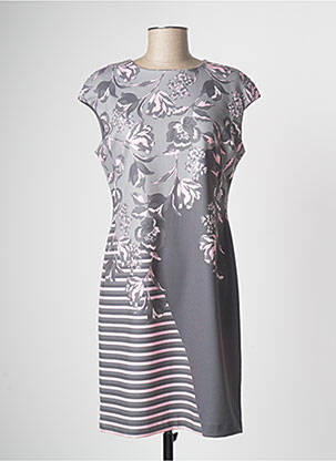 Robe mi-longue imprimé fleurs sans manche gris PAUL BRIAL femme