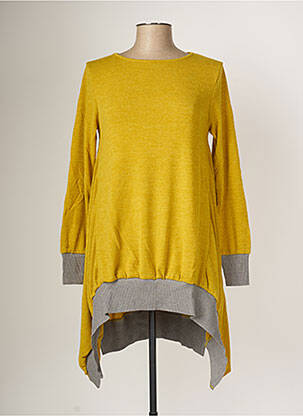 Pull tunique tissage chiné manches longues jaune MALOKA femme