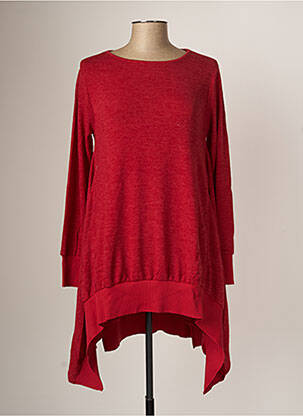 Pull tunique finition bords-côtes manches longues rouge MALOKA femme