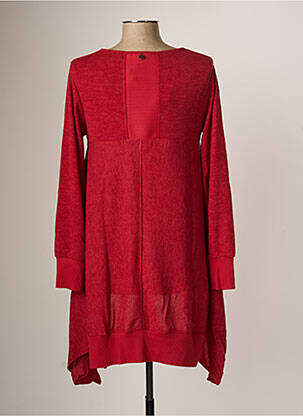 Pull tunique finition bords-côtes manches longues rouge MALOKA femme