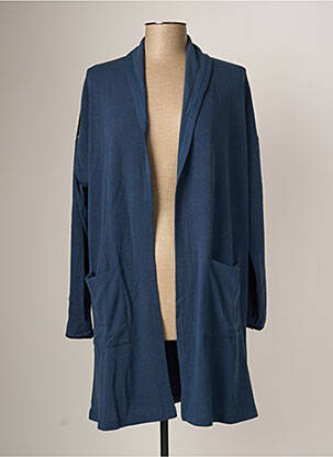 Gilet manches longues col châle bleu MALOKA femme