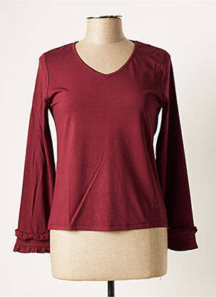 Polo sérigraphie avec strass manches longues rouge PAUL BRIAL femme