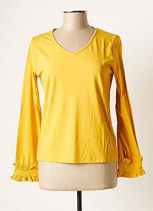Polo sérigraphie avec strass manches longues jaune PAUL BRIAL femme