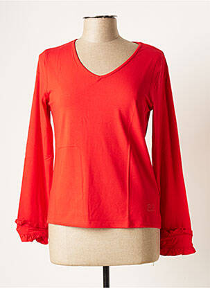 Polo sérigraphie avec strass manches longues orange PAUL BRIAL femme