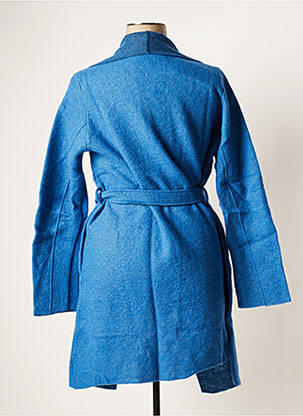 Manteau long tissage laine bouillie sans capuche bleu MALOKA femme