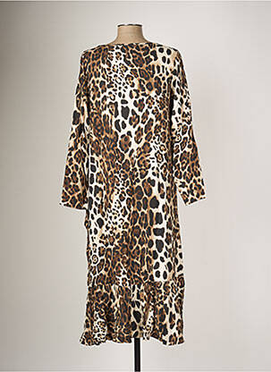 Robe mi-longue manches longues manches longues marron G!OZE femme
