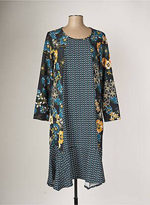 Robe mi-longue imprimé fleurs manches longues bleu G!OZE femme