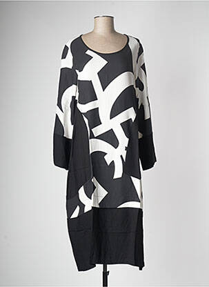 Robe mi-longue coupe fluide manches longues noir G!OZE femme