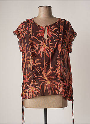 Blouse légère et transparente manches courtes marron MAISON SCOTCH femme
