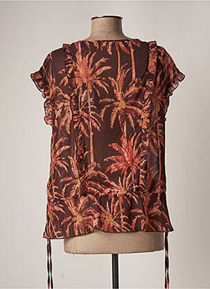 Blouse légère et transparente manches courtes marron MAISON SCOTCH femme