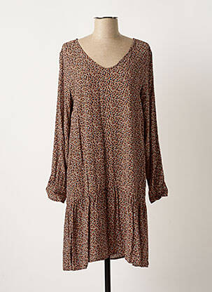 Robe mi-longue manches longues manches longues marron ICHI femme