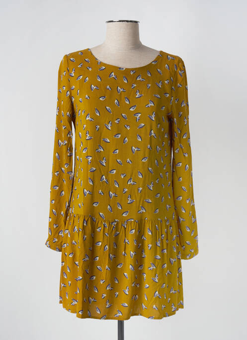 Robe mi-longue imprimé fantaisie manches longues jaune LA PETITE ETOILE femme