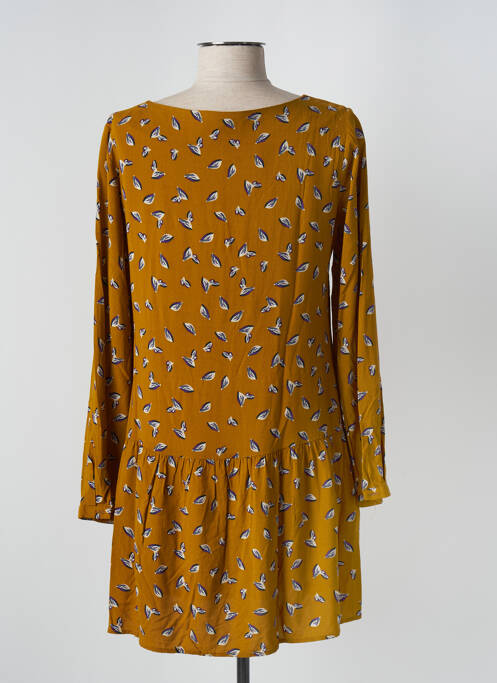 Robe mi-longue imprimé fantaisie manches longues jaune LA PETITE ETOILE femme