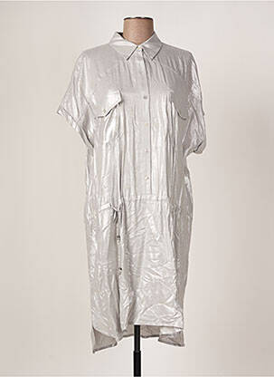 Robe mi-longue coupe fluide manches courtes gris EVA KAYAN femme