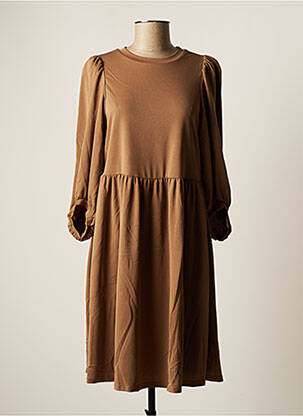 Robe mi-longue coupe évasée manches 3/4 beige ICHI femme