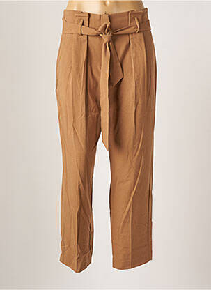 Pantalon chino fermeture zippée sous rabat avec crochet taille haute marron B.YOUNG femme