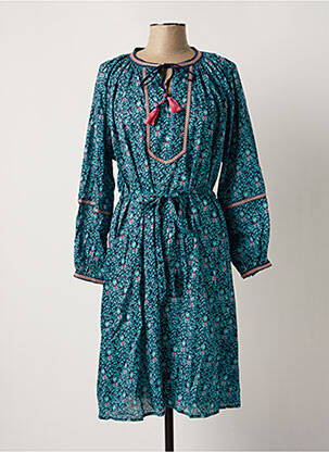 Robe mi-longue imprimé fantaisie manches longues bleu LA FIANCEE DU MEKONG femme