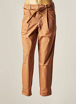 Pantalon chino fermeture zippée sous rabat avec crochet taille haute marron CREAM femme