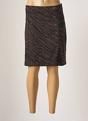 Jupe mi-longue fermeture zip latéral marron ICHI femme