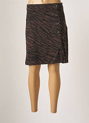Jupe mi-longue coupe droite marron ICHI femme