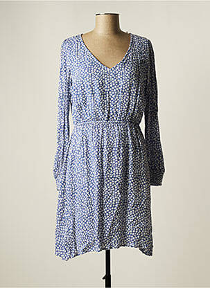 Robe mi-longue imprimé fleurs manches longues bleu C'EST BEAU LA VIE femme