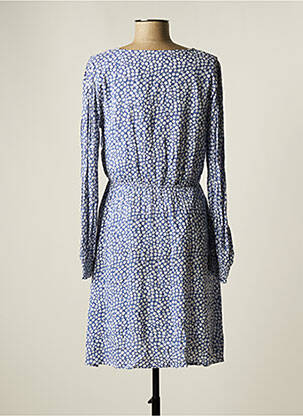 Robe mi-longue imprimé fleurs manches longues bleu C'EST BEAU LA VIE femme