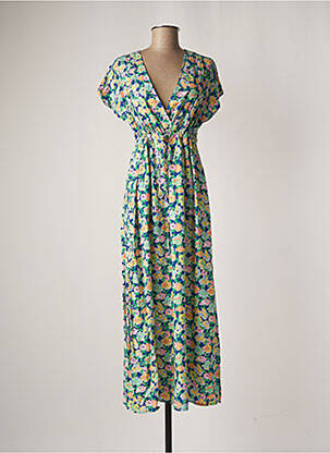 Robe longue imprimé fleurs manches courtes bleu C'EST BEAU LA VIE femme