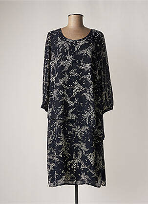 Robe mi-longue coupe fluide manches longues bleu SIGNATURE femme