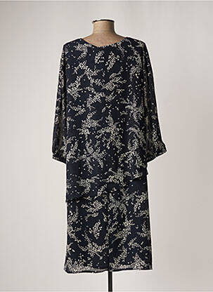 Robe mi-longue coupe fluide manches longues bleu SIGNATURE femme
