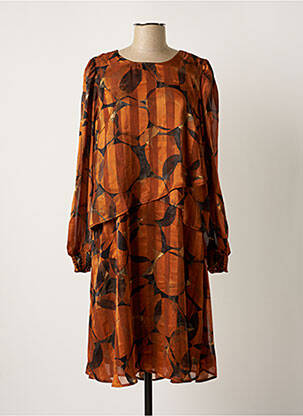 Robe mi-longue coupe fluide manches longues orange SIGNATURE femme