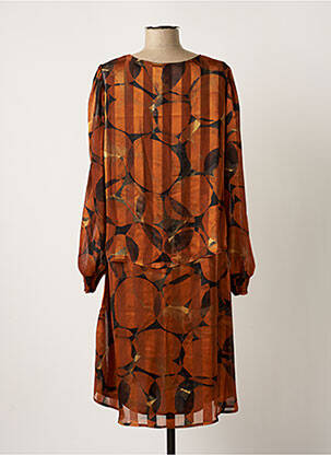 Robe mi-longue coupe fluide manches longues orange SIGNATURE femme