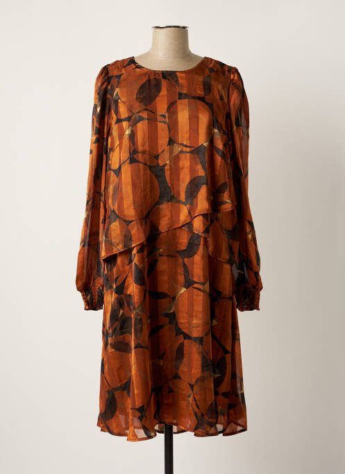 Robe mi-longue coupe fluide manches longues orange SIGNATURE femme