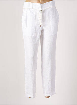 Pantalon droit fermeture zippée sous rabat avec crochet taille haute blanc CECIL femme
