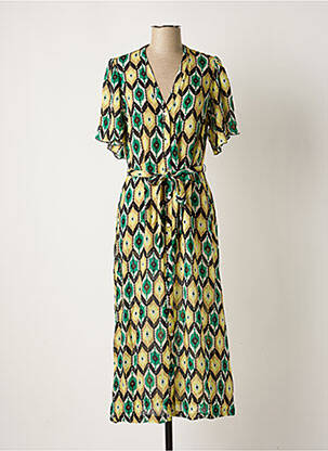 Robe mi-longue imprimé fantaisie manches courtes vert SUMMUM femme