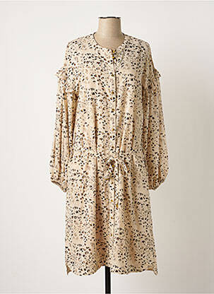 Robe mi-longue imprimé fantaisie manches longues beige SUMMUM femme