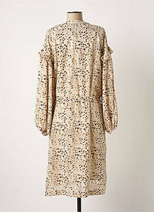 Robe mi-longue imprimé fantaisie manches longues beige SUMMUM femme