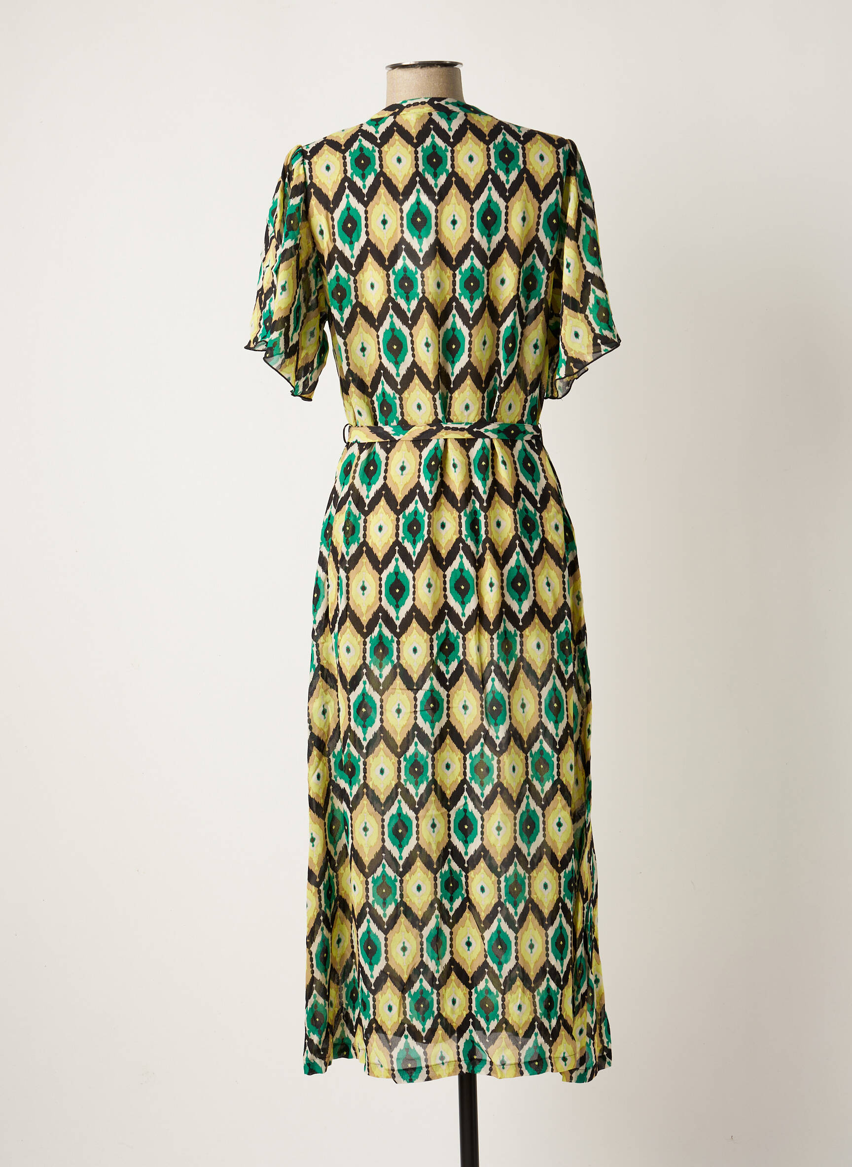 Robe mi-longue imprimé fantaisie manches courtes vert SUMMUM femme