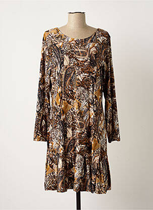 Robe mi-longue coupe fluide manches longues marron GENUINE femme