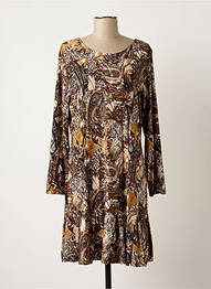 Robe mi-longue coupe fluide manches longues marron GENUINE femme