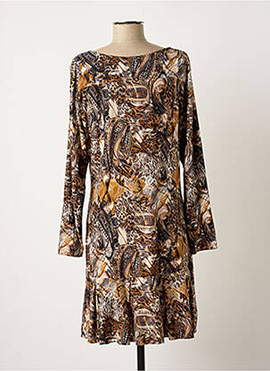 Robe mi-longue coupe fluide manches longues marron GENUINE femme