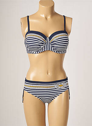 Maillot de bain 2 pièces stretch haut soutien-gorge moulé bleu LIDEA femme
